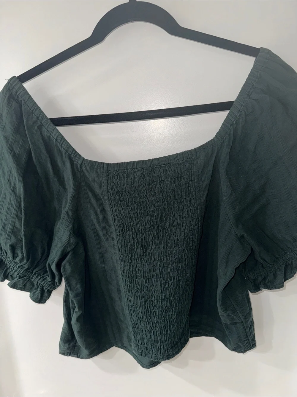 Madewell Square Neck Puff Sleeve Top in Dark Green
